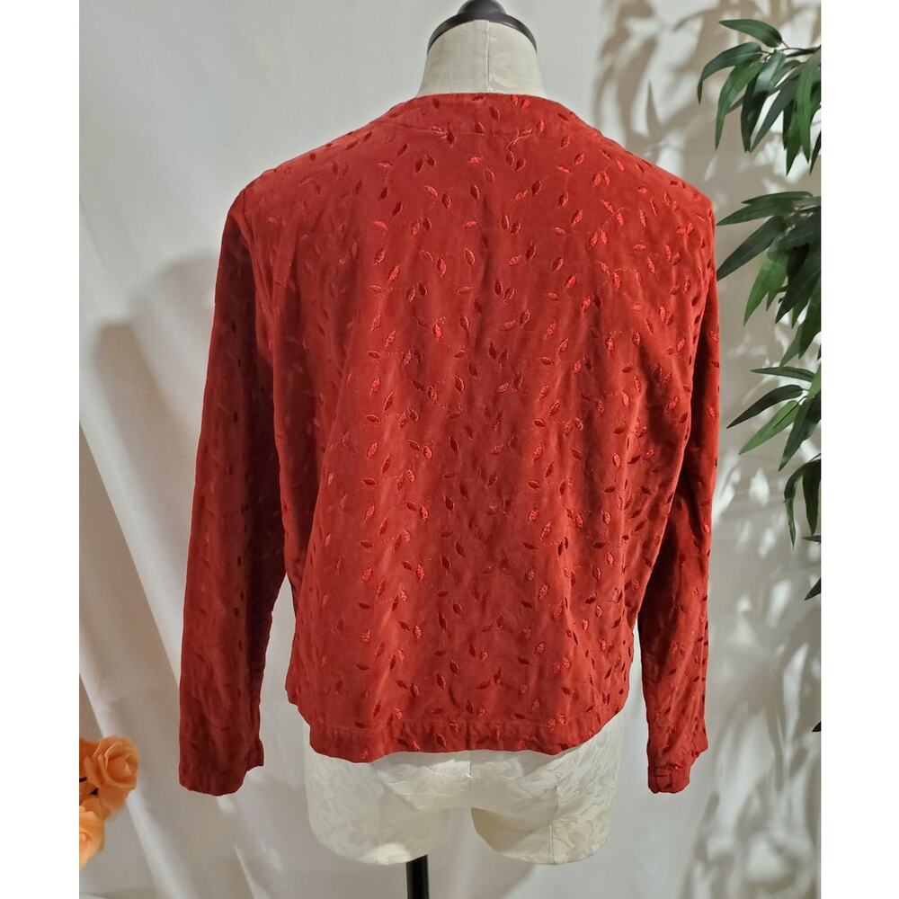 Vtg Cut Loose Embroidered Leaf Velour Button Jacket Size M Red Whimsy Boho 90s - Picture 3 of 11